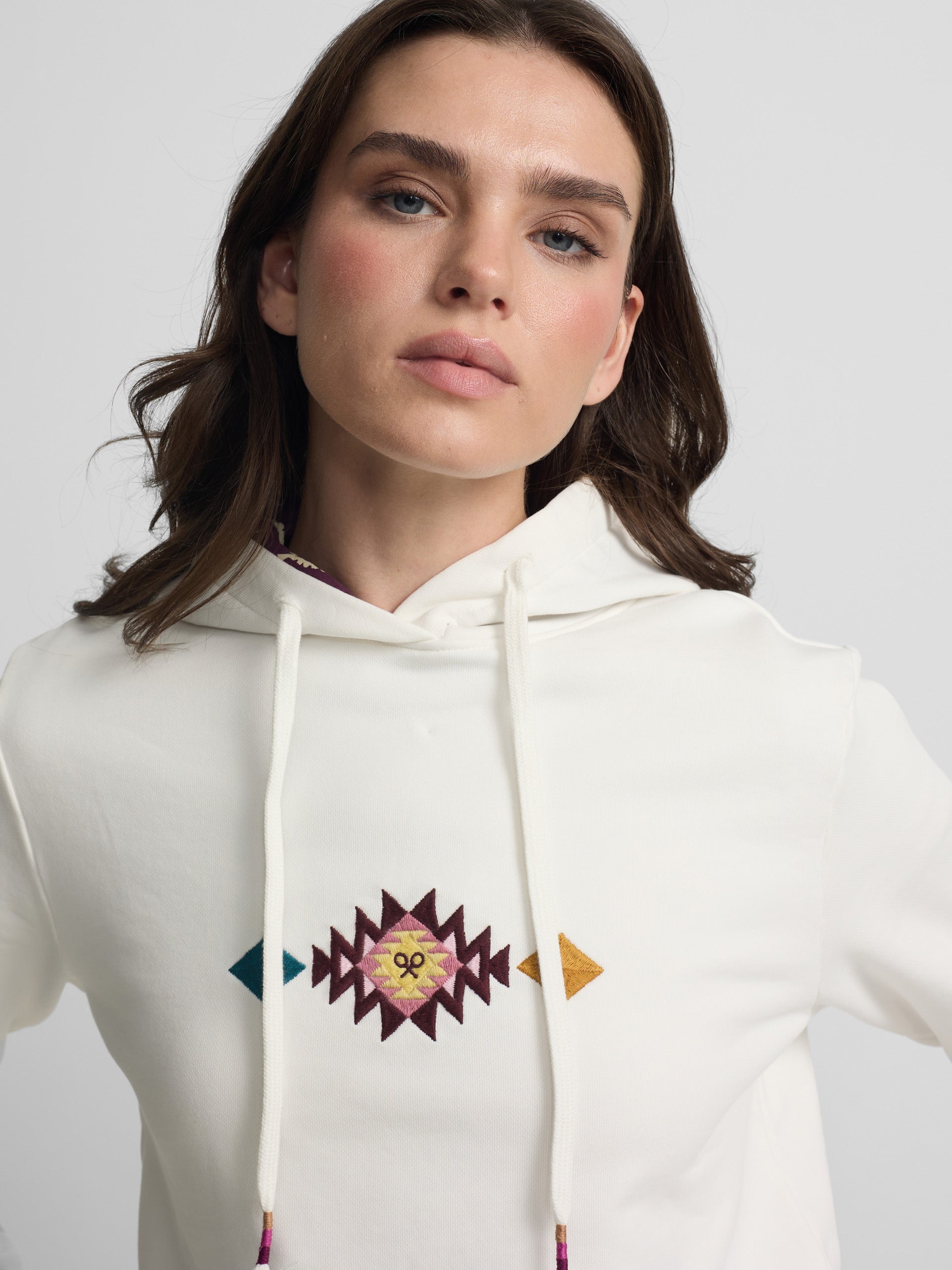 Sweat à capuche femme ikat écru