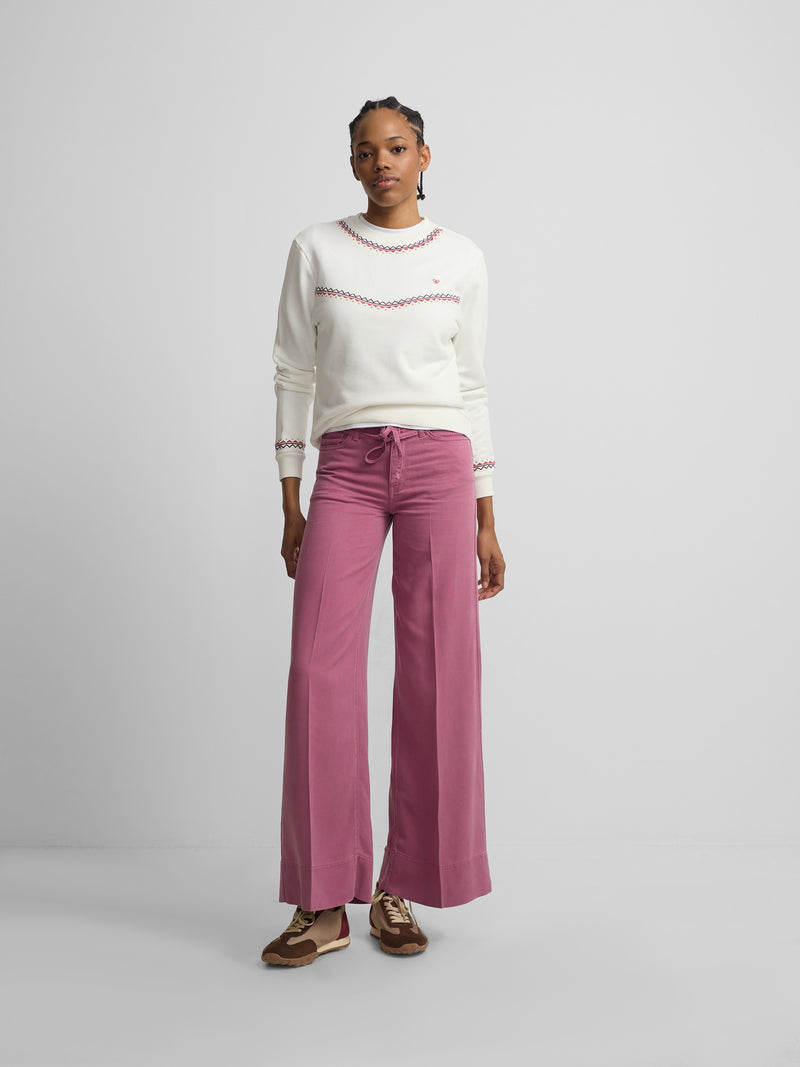 Sweatshirt mulher bordados étnicos cru