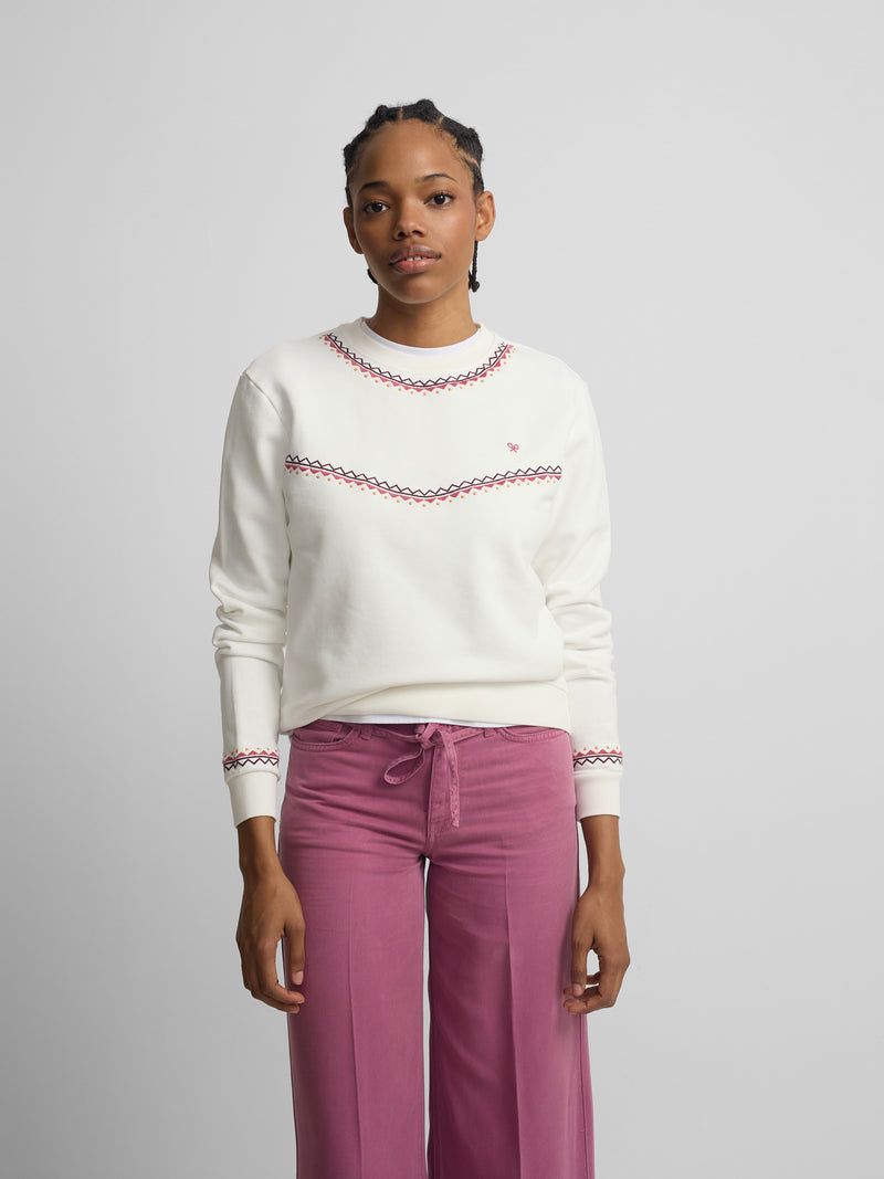Sweatshirt mulher bordados étnicos cru