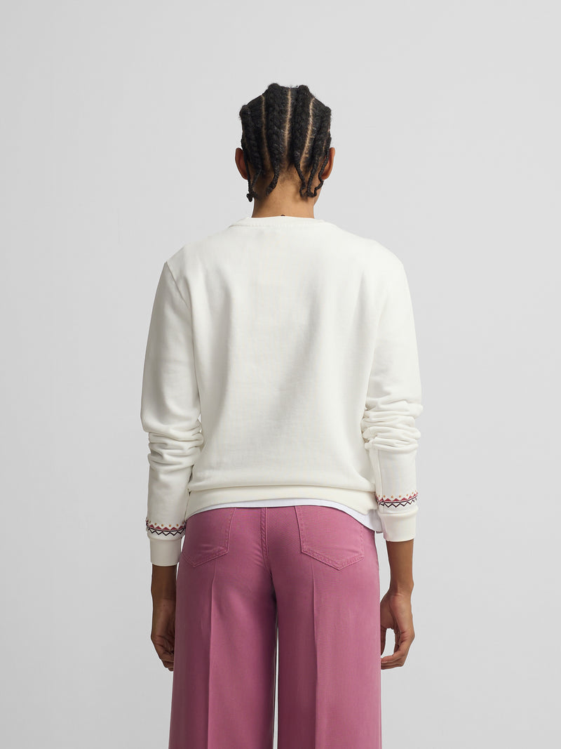 Sweatshirt mulher bordados étnicos cru