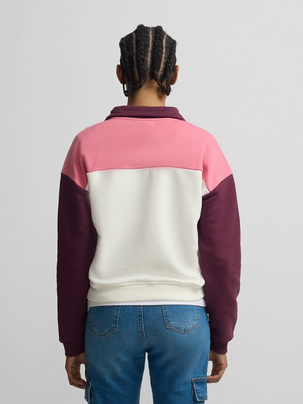 Sweat-shirt femme col à boutons roses