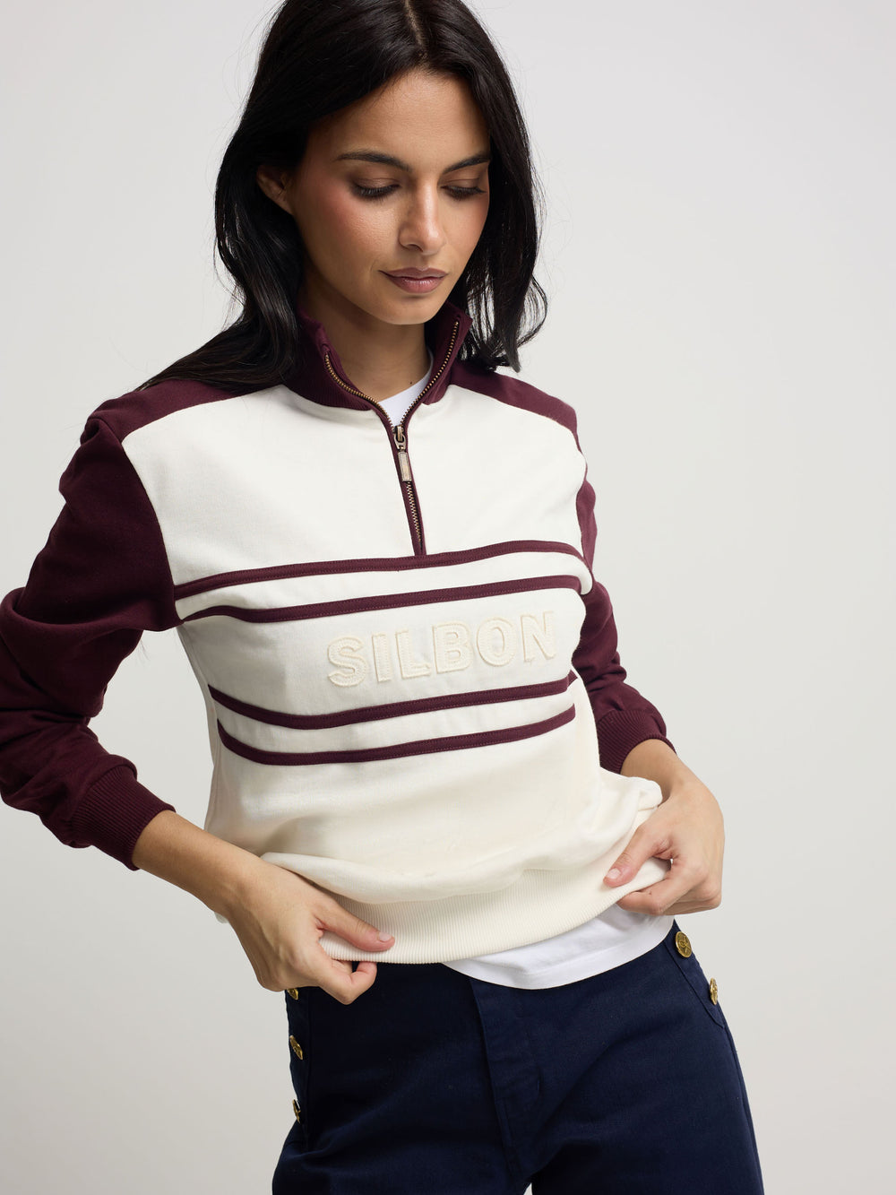 Sweat-shirt zippé bordeaux Silbon pour femme
