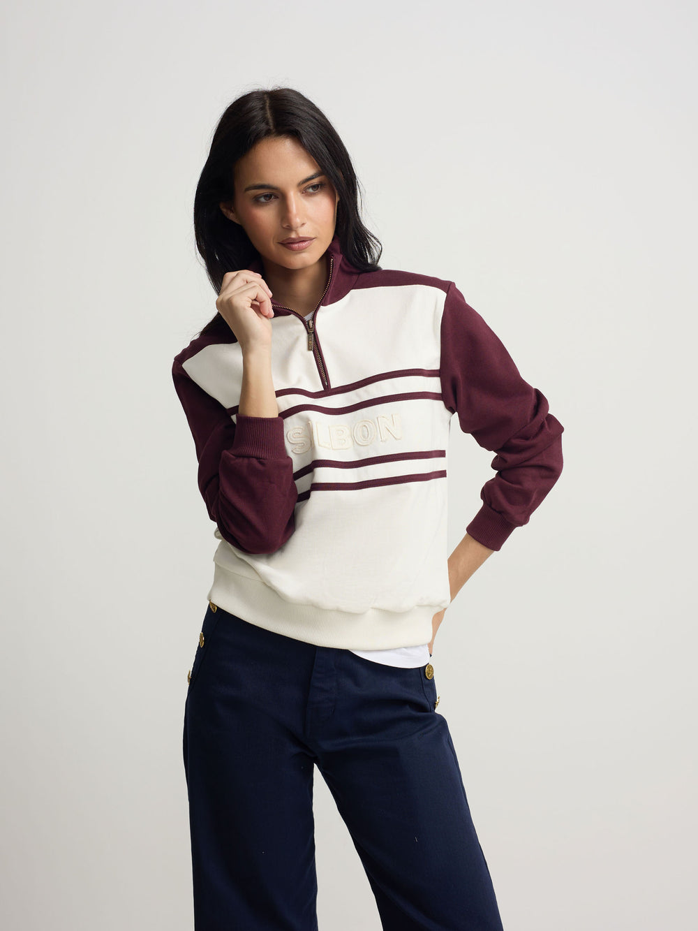 Sweat-shirt zippé bordeaux Silbon pour femme