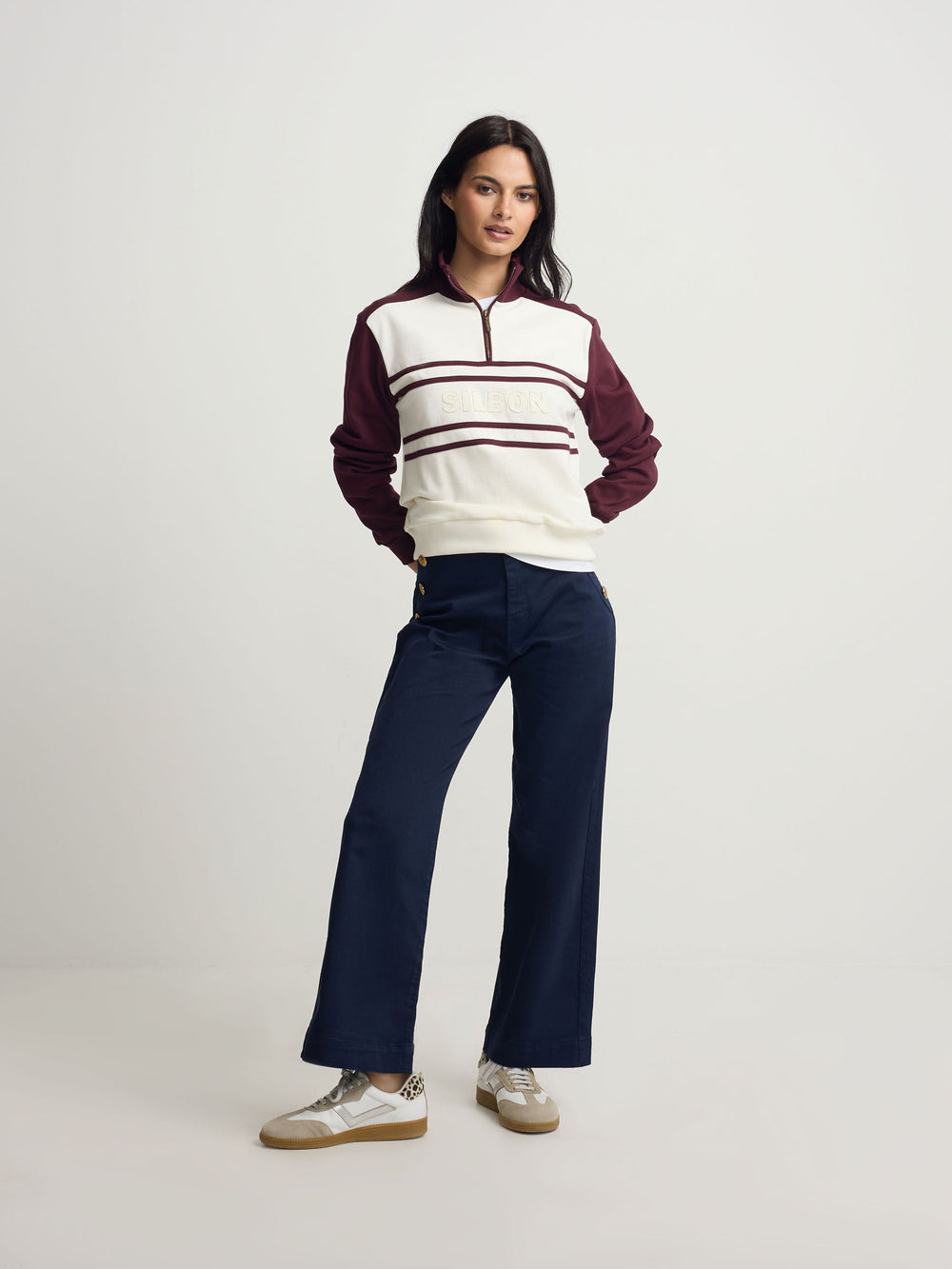 Sweat-shirt zippé bordeaux Silbon pour femme