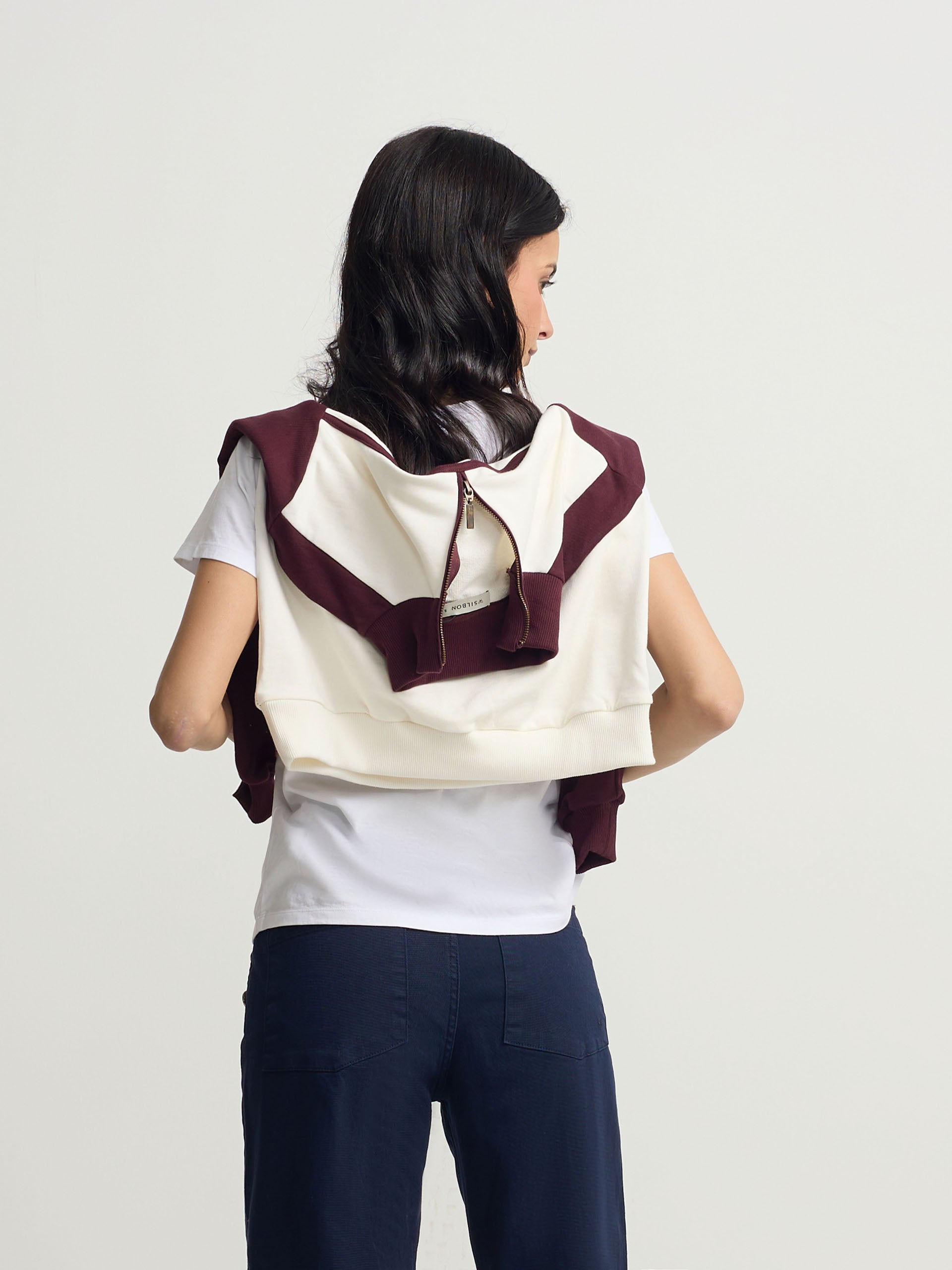 Sweat-shirt zippé bordeaux Silbon pour femme