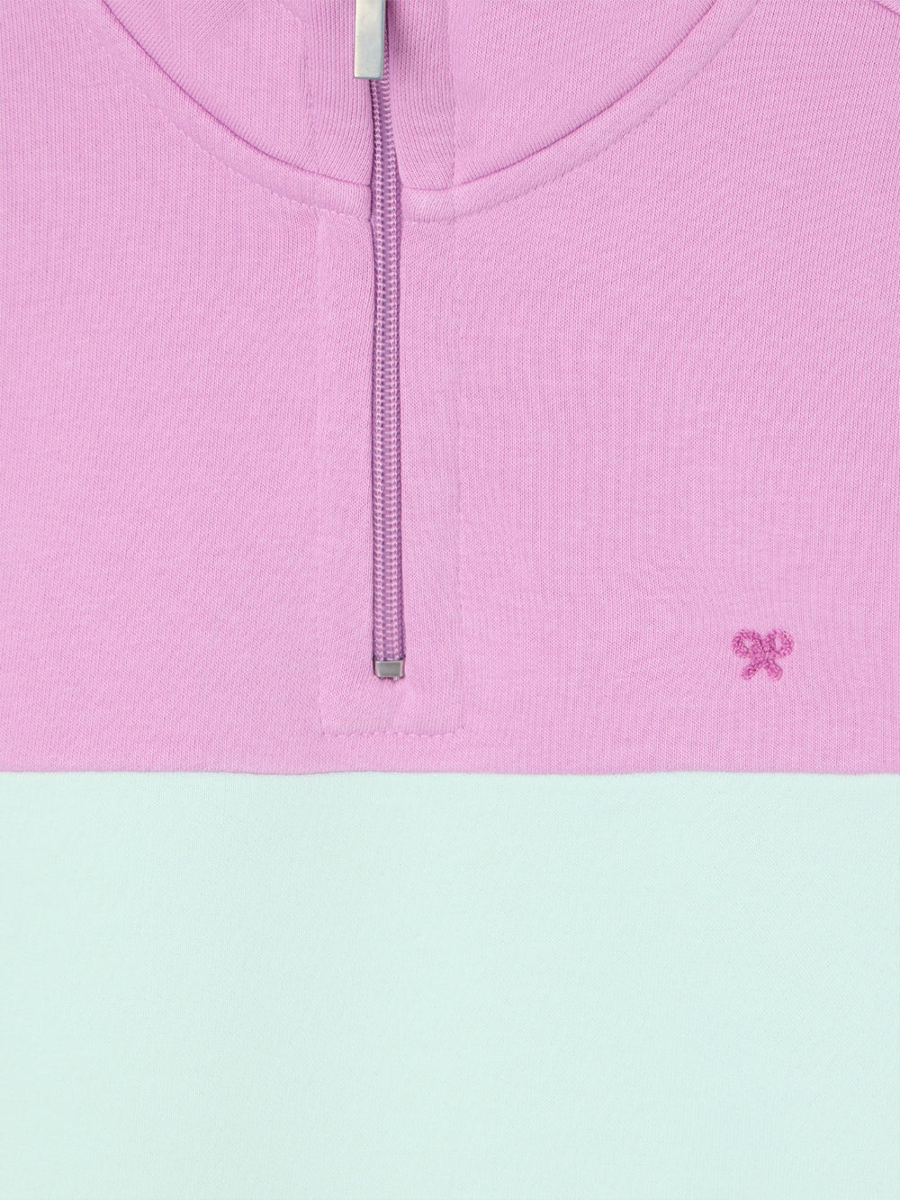 Sweatshirt mulher tricolor roxo e verde