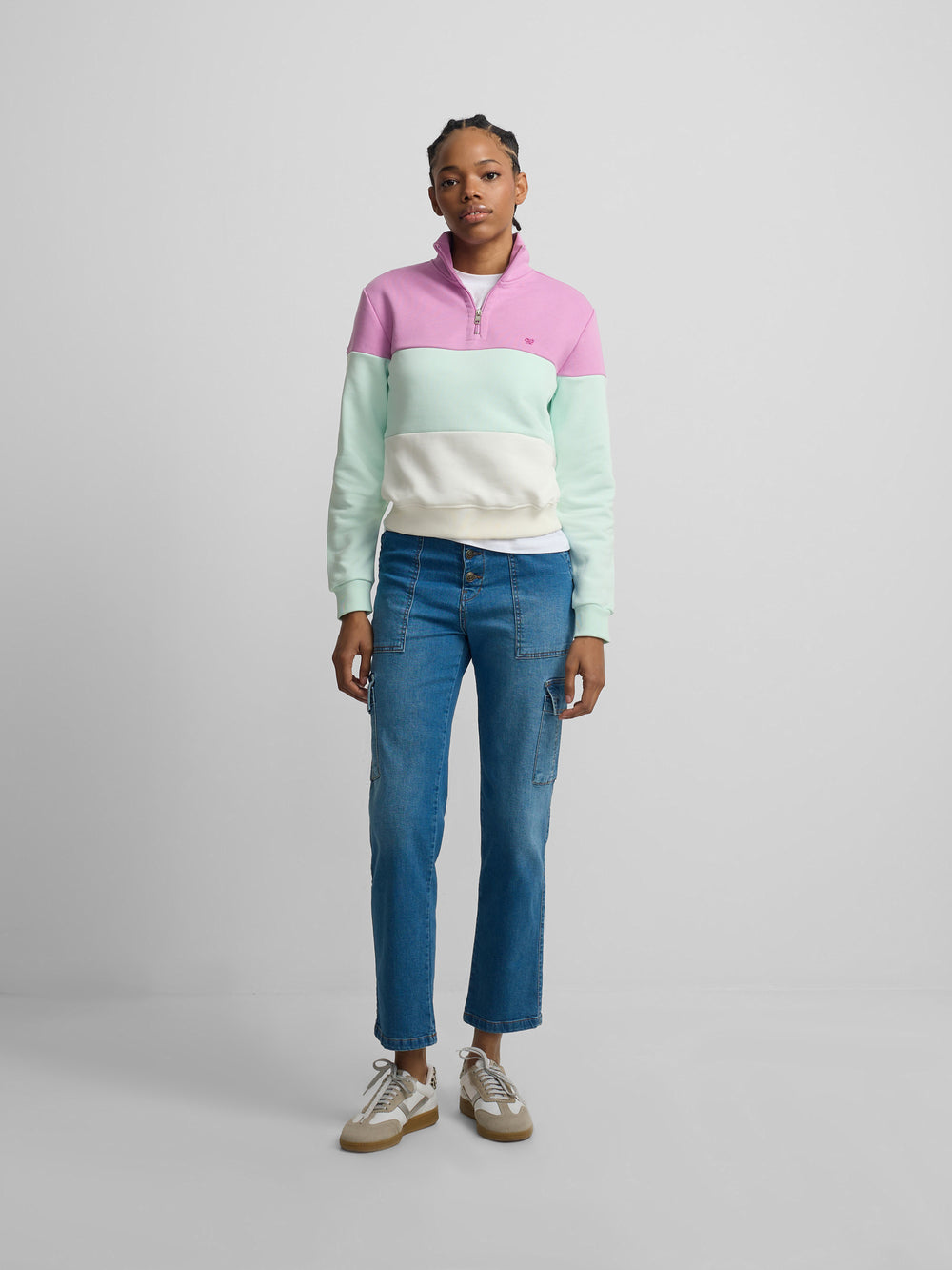 Sweat-shirt femme tricolore violet et vert