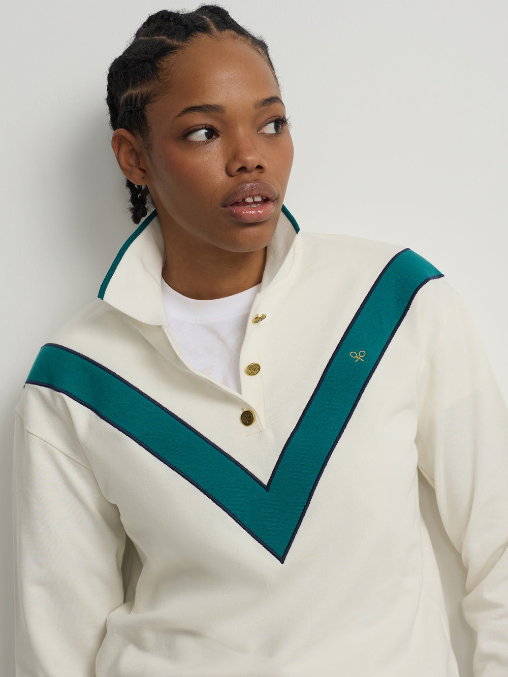 Sweat-shirt rétro vert et blanc cassé pour femme