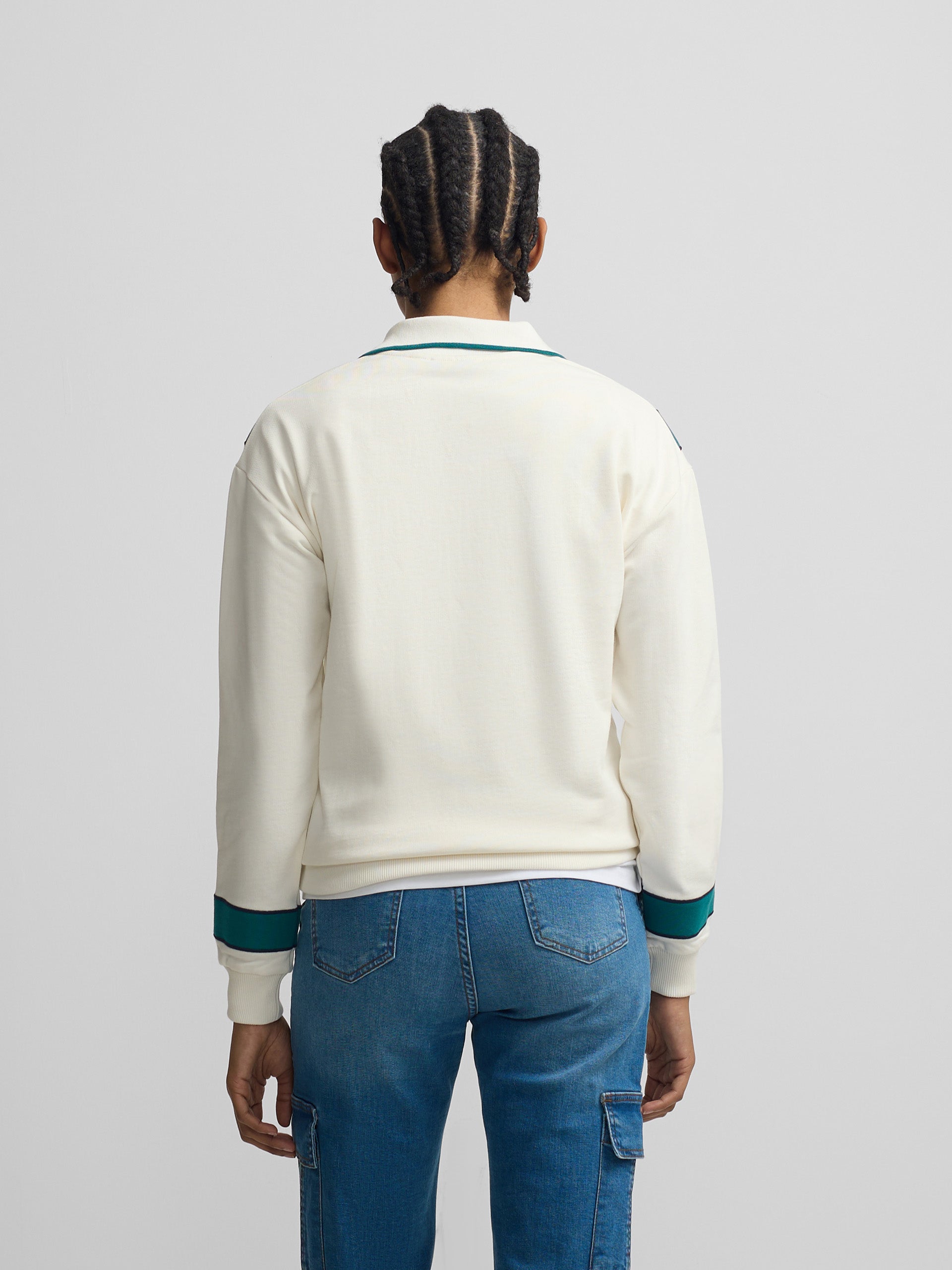 Sweat-shirt femme rétro vert et écru