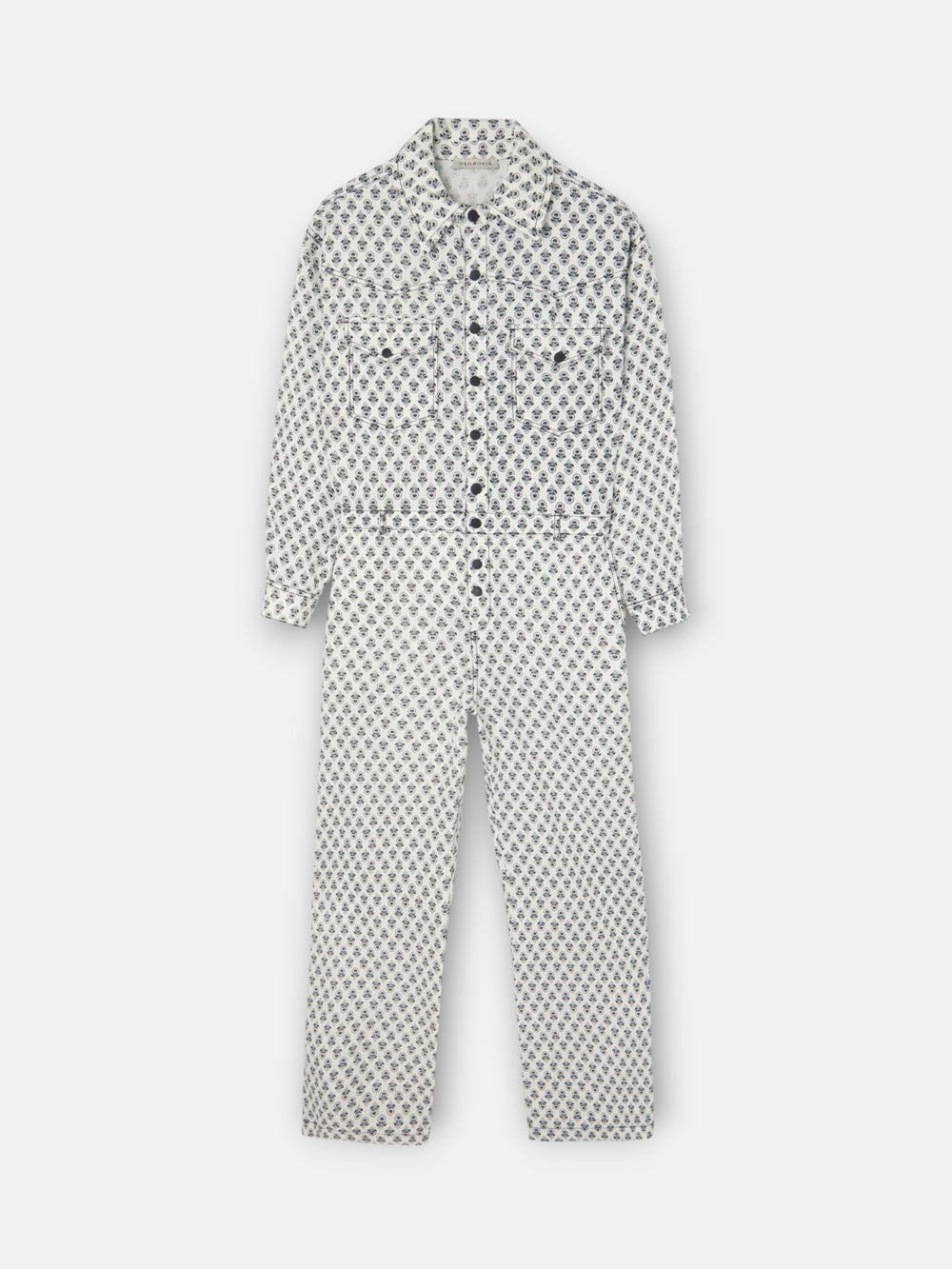 White printed linen jumpsuit