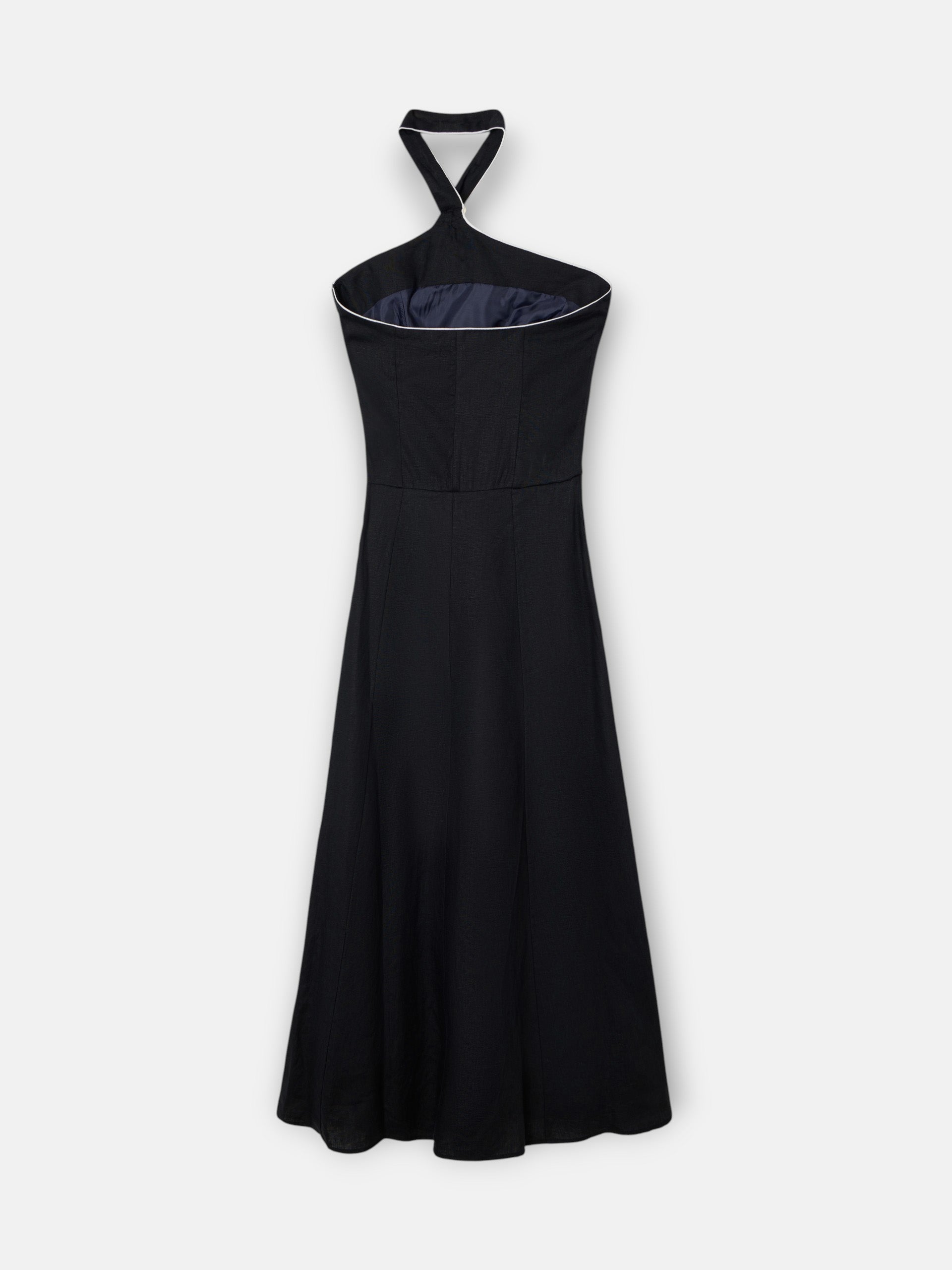 Vestido comprido com fivela em linho