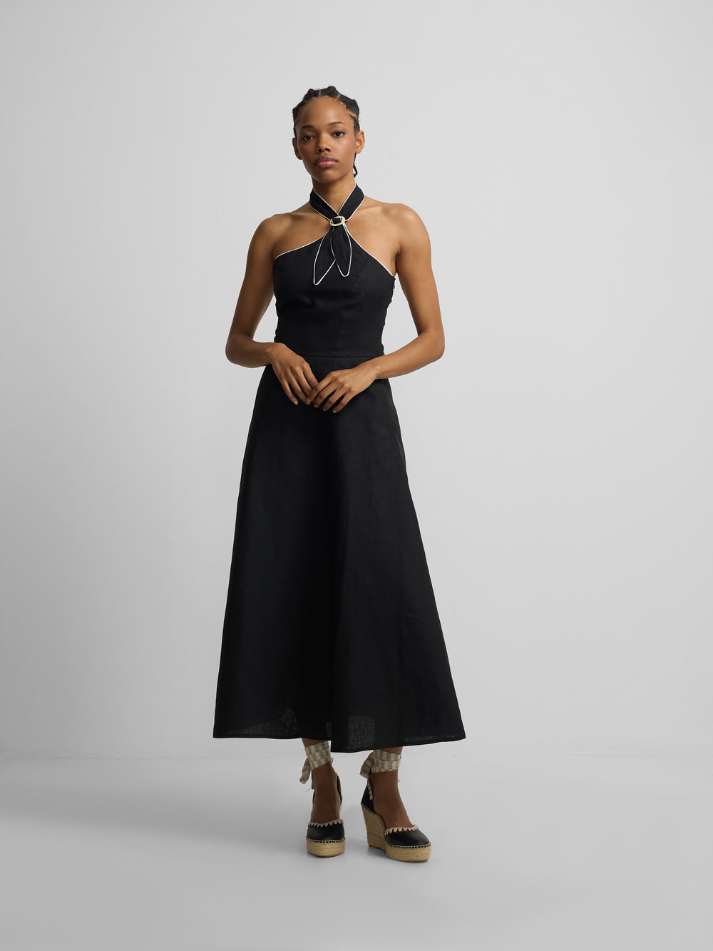 Vestido largo hebilla lino marino