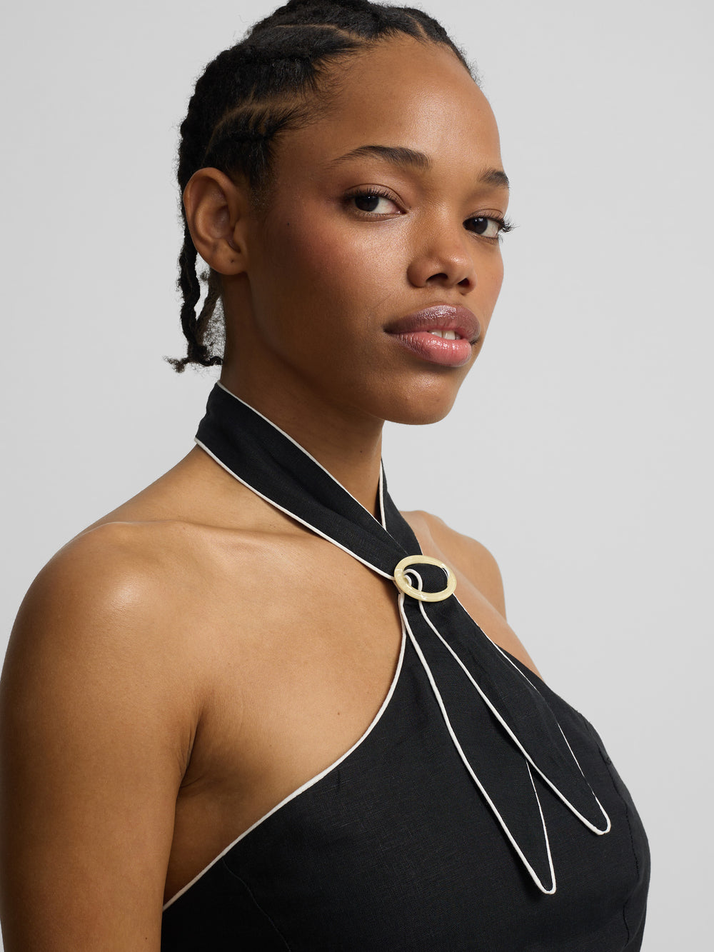 Vestido largo hebilla lino marino