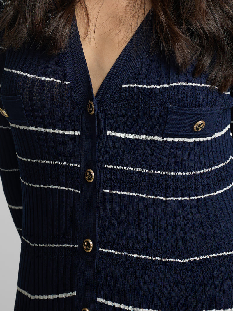 Vestido de malha comprido azul-marinho