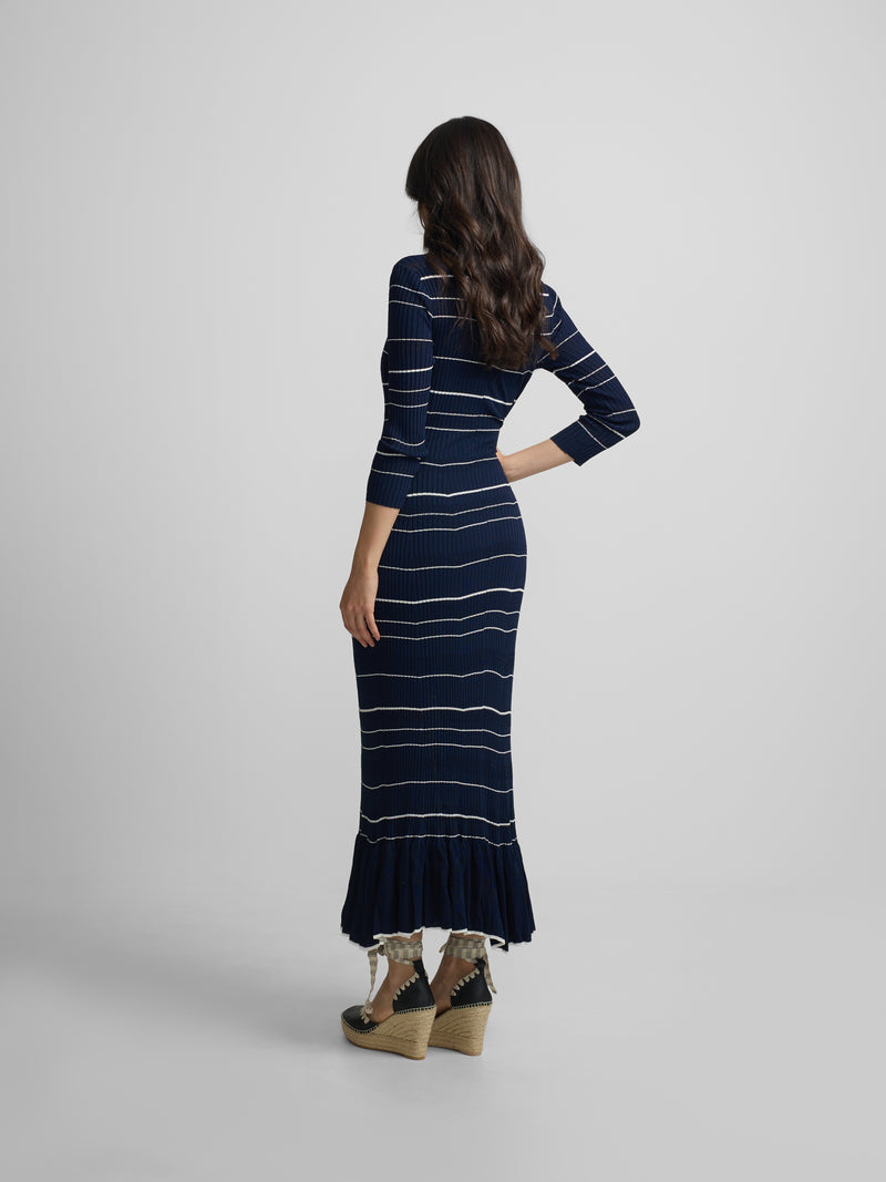 Vestido de malha comprido azul-marinho