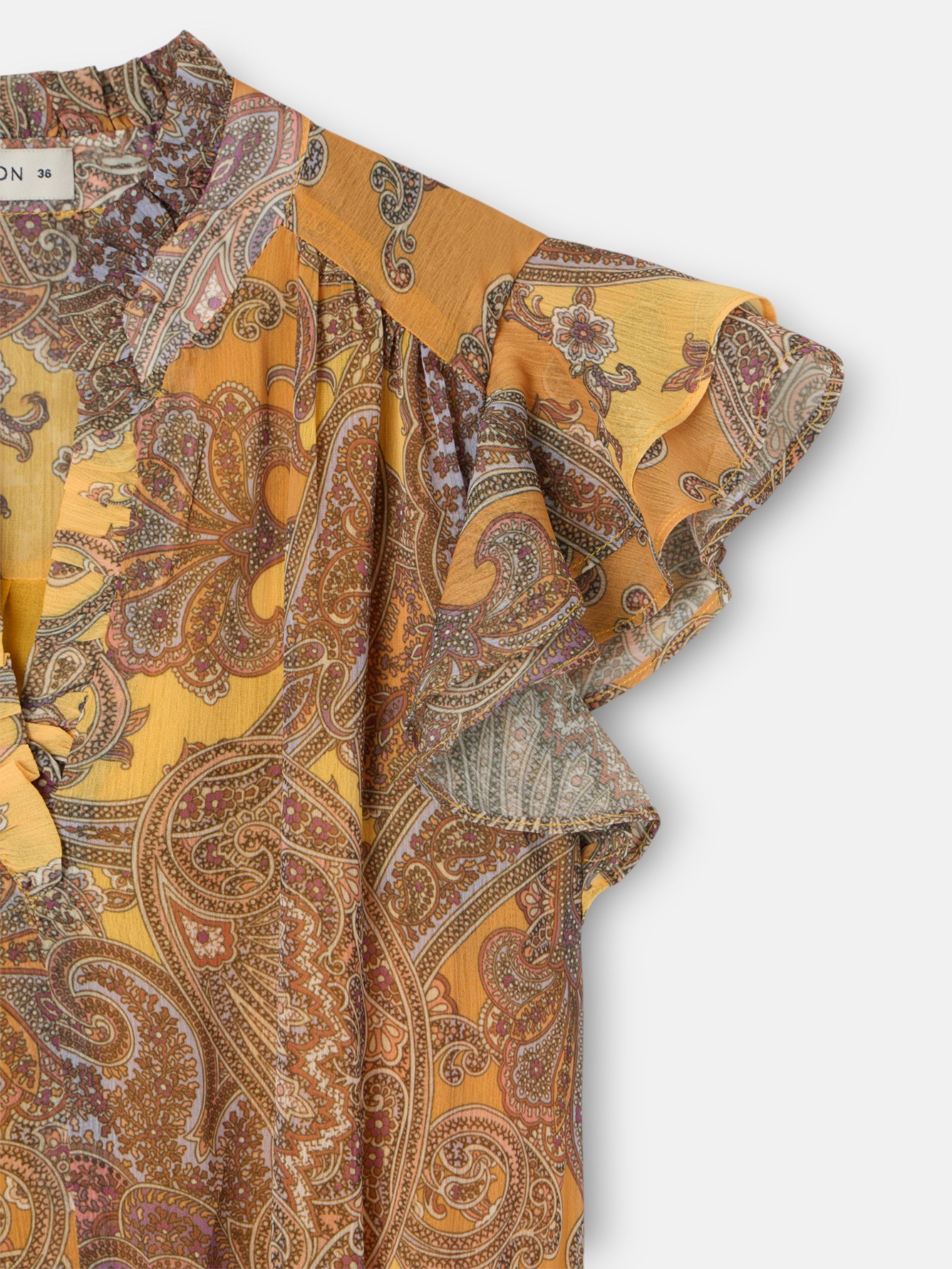 orange print midi flared dress