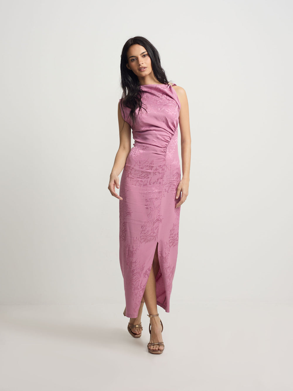 Vestido midi slip jacquard roxo