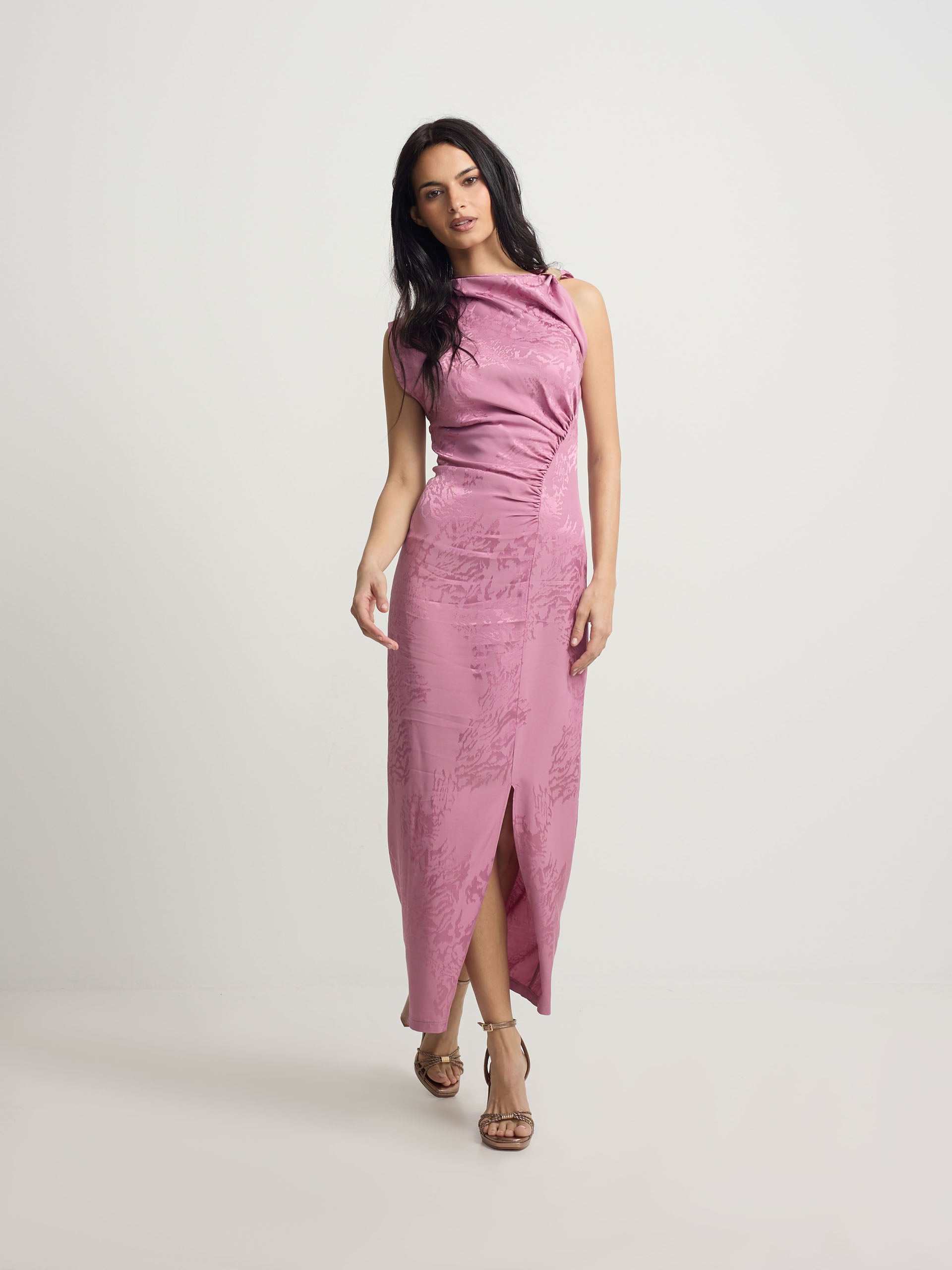 Vestido midi slip jacquard roxo