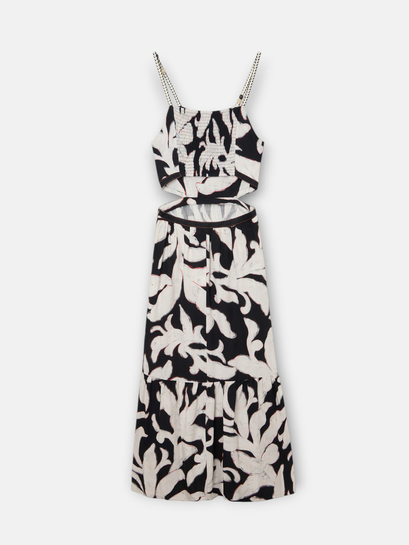 Vestido cut out estampado floral preto