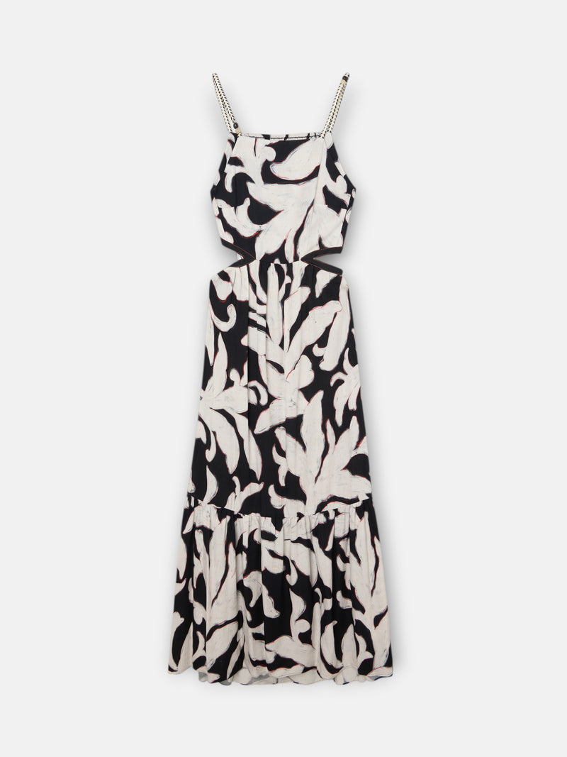 Vestido cut out estampado floral preto