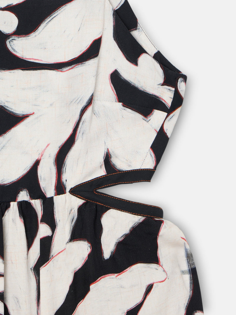 Vestido cut out estampado floral preto