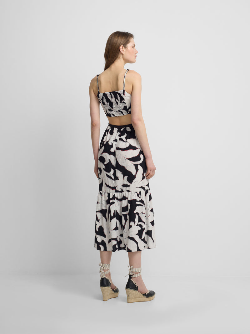 Vestido cut out estampado floral preto