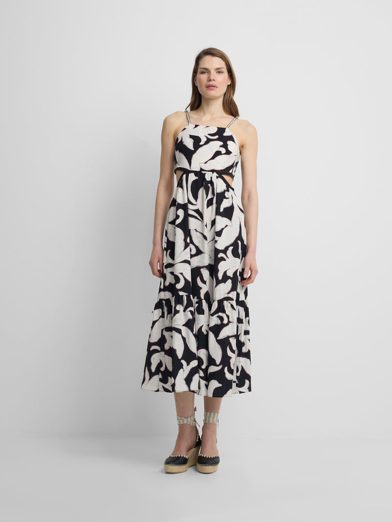 Vestido cut out estampado floral preto