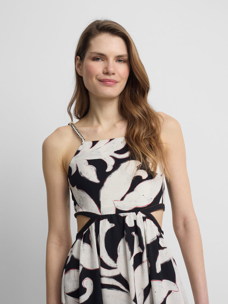 Vestido cut out estampado floral preto