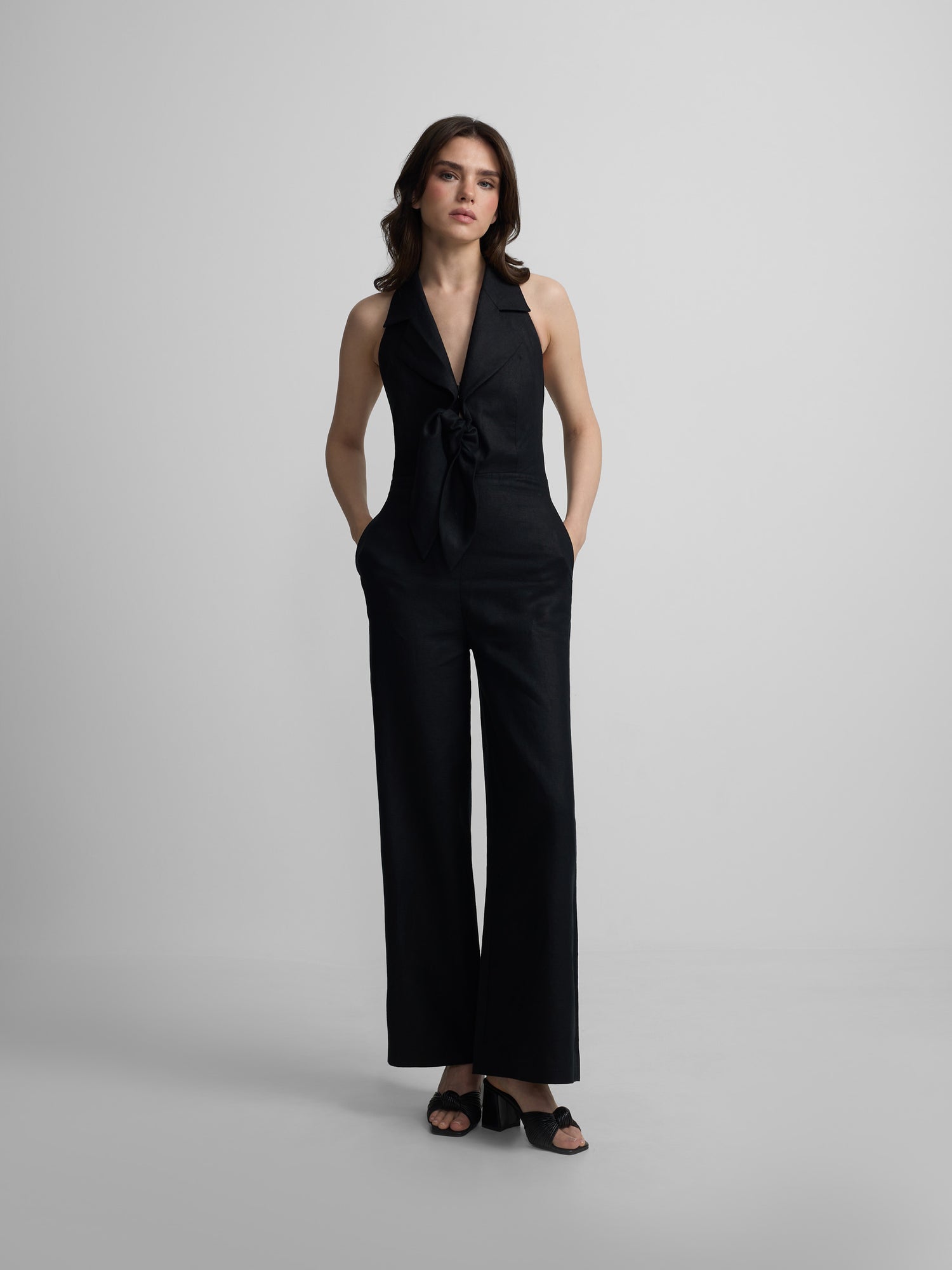 Black linen halter jumpsuit