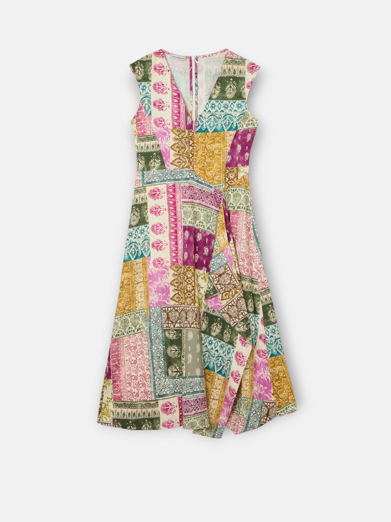 Vestido midi estampado patchwork cores
