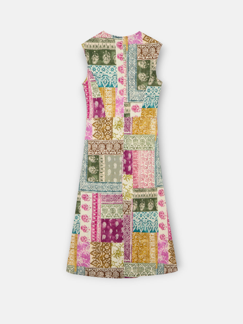 Vestido midi estampado patchwork cores