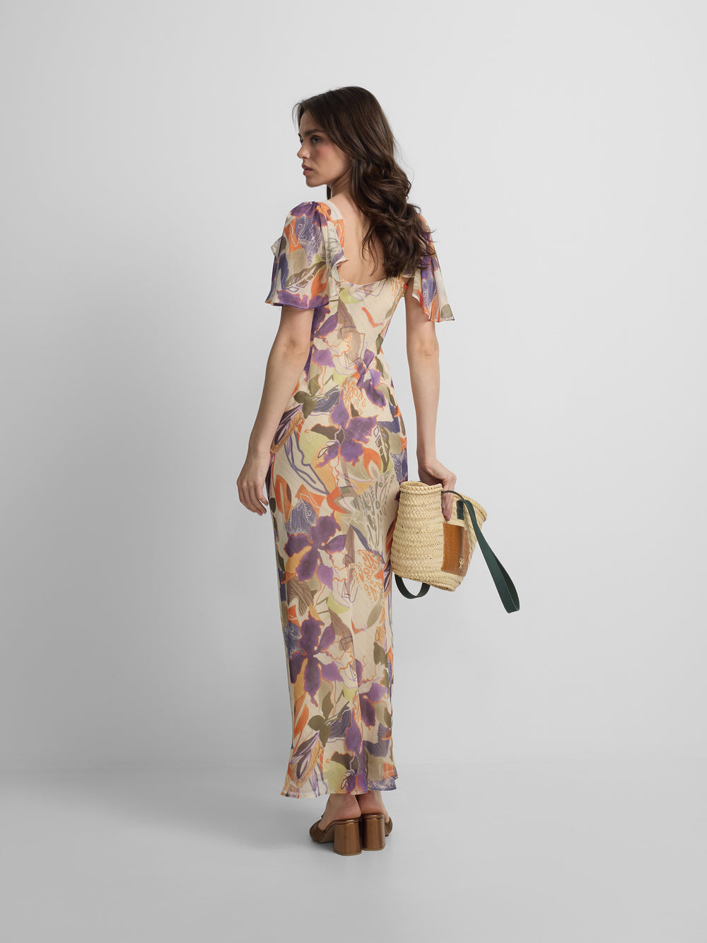 Long dress with purple and orange floral print