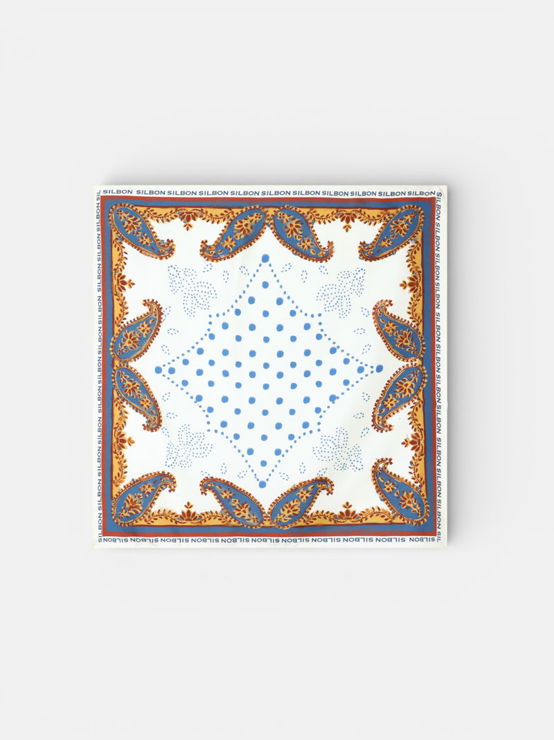 Pañuelo estampado crudo y azul marino