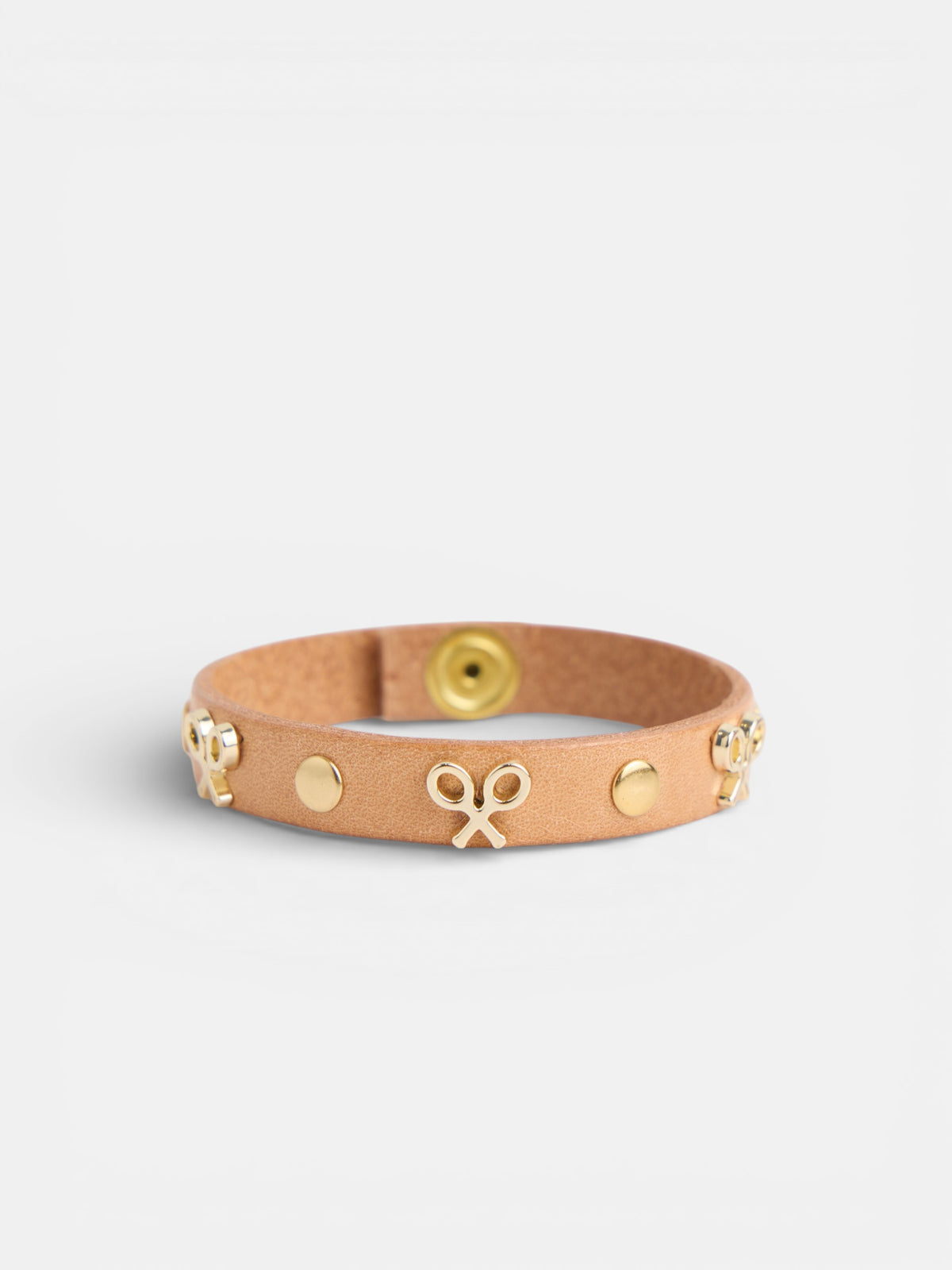 Natural leather bracelet with logo and studs