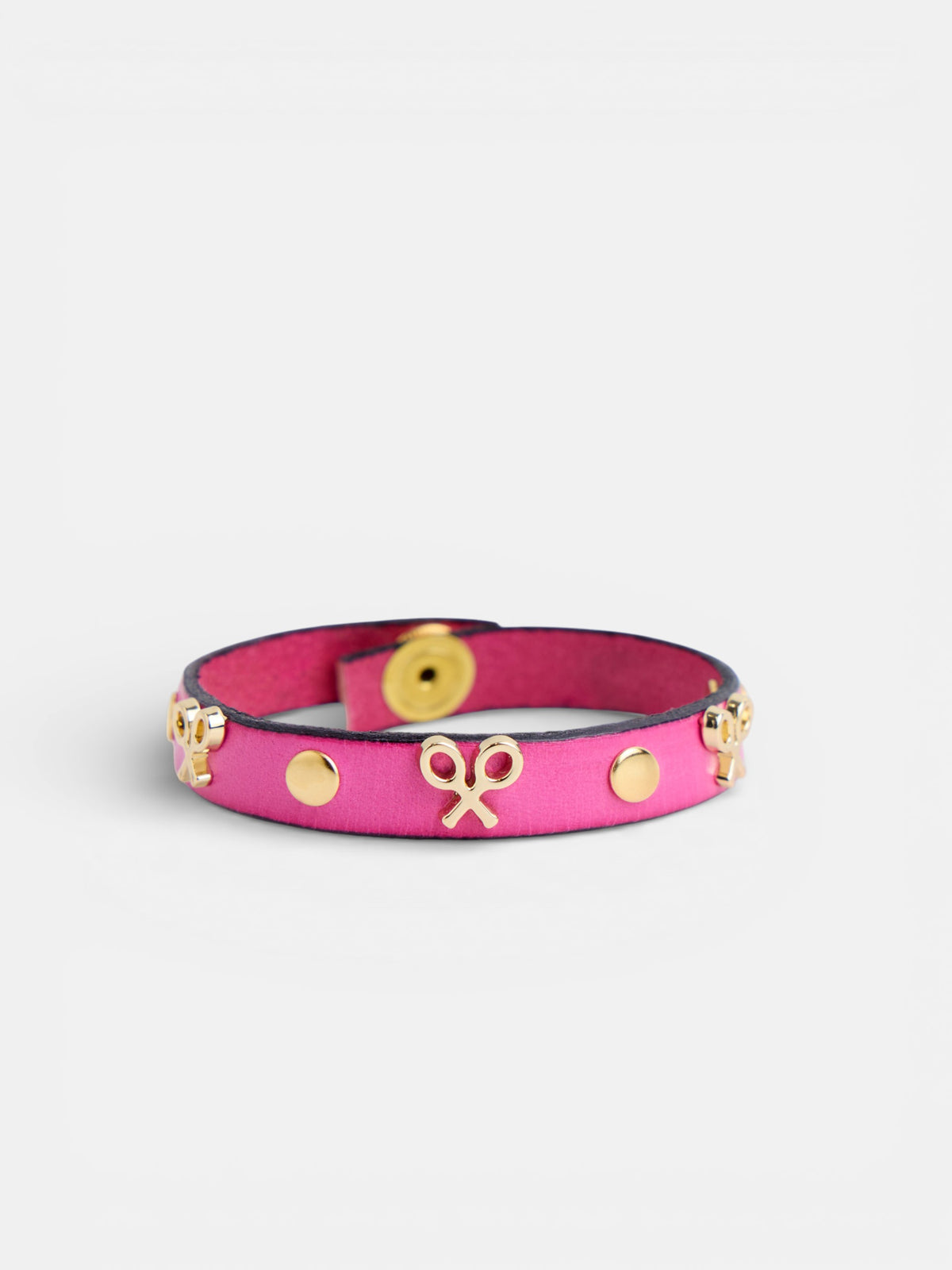 Pink leather bracelet with logo and studs