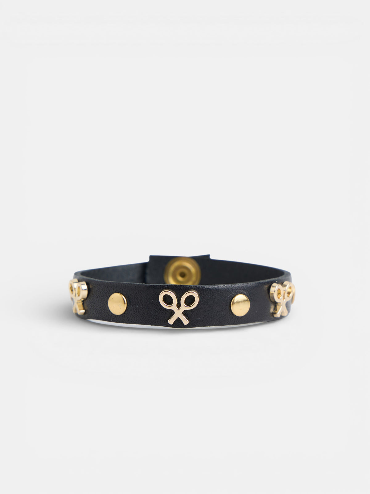 Black leather bracelet with logo and studs