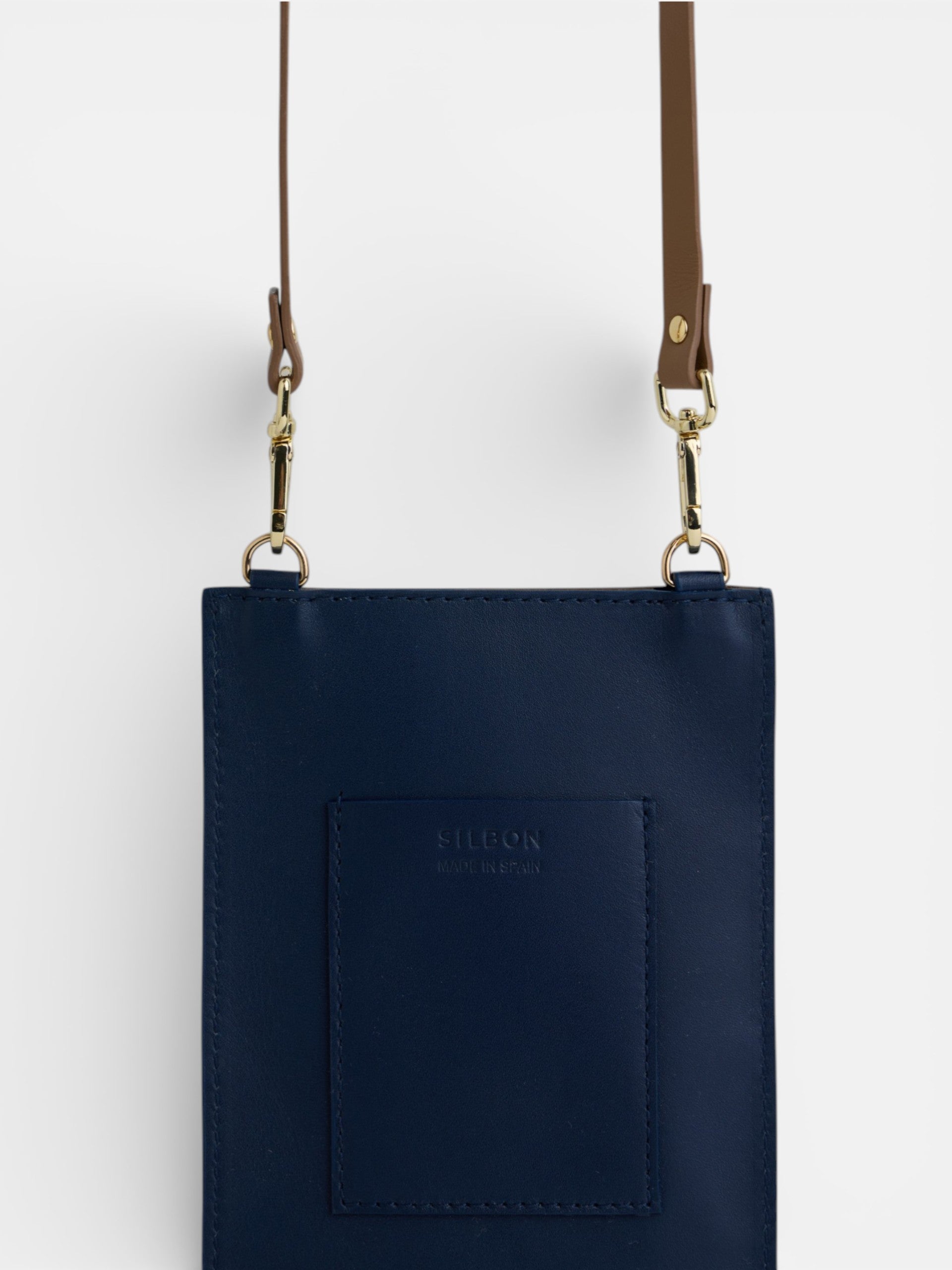 Portamovil piel azul marino y camel