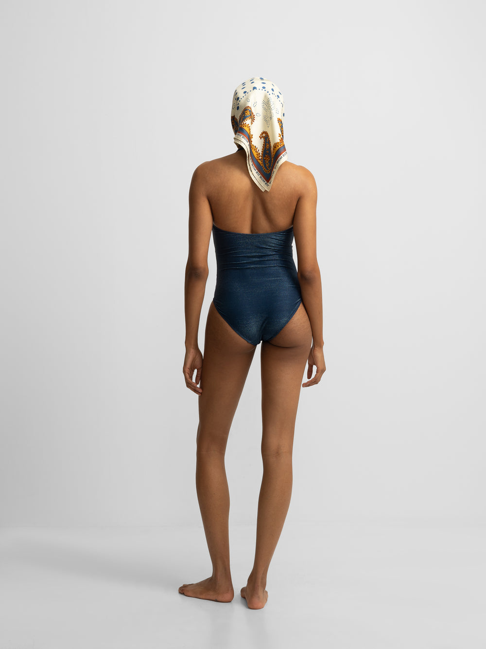 Navy lurex tie swimsuit