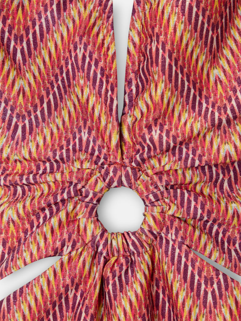 Maillot de bain à col halter motif chevrons roses