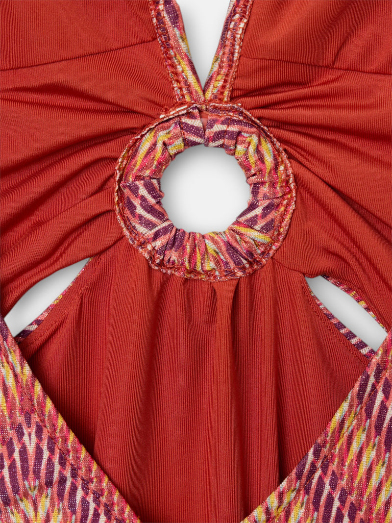 Maillot de bain à col halter motif chevrons roses