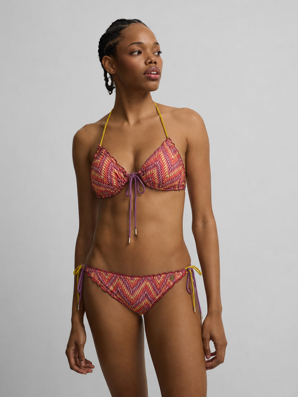 Haut de bikini motif chevrons roses