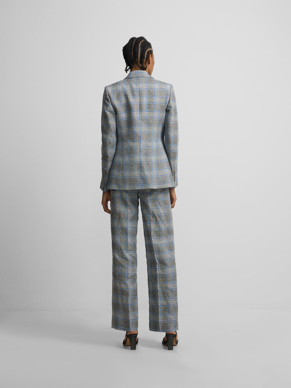 Blazer clássico aos quadrados azul-marinho