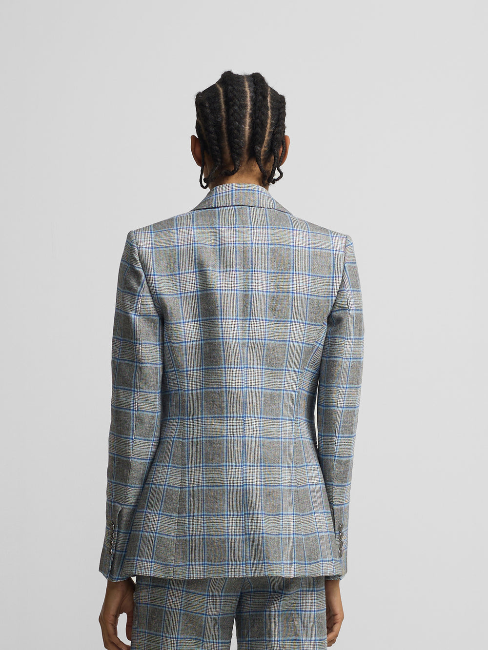 Blazer clássico aos quadrados azul-marinho