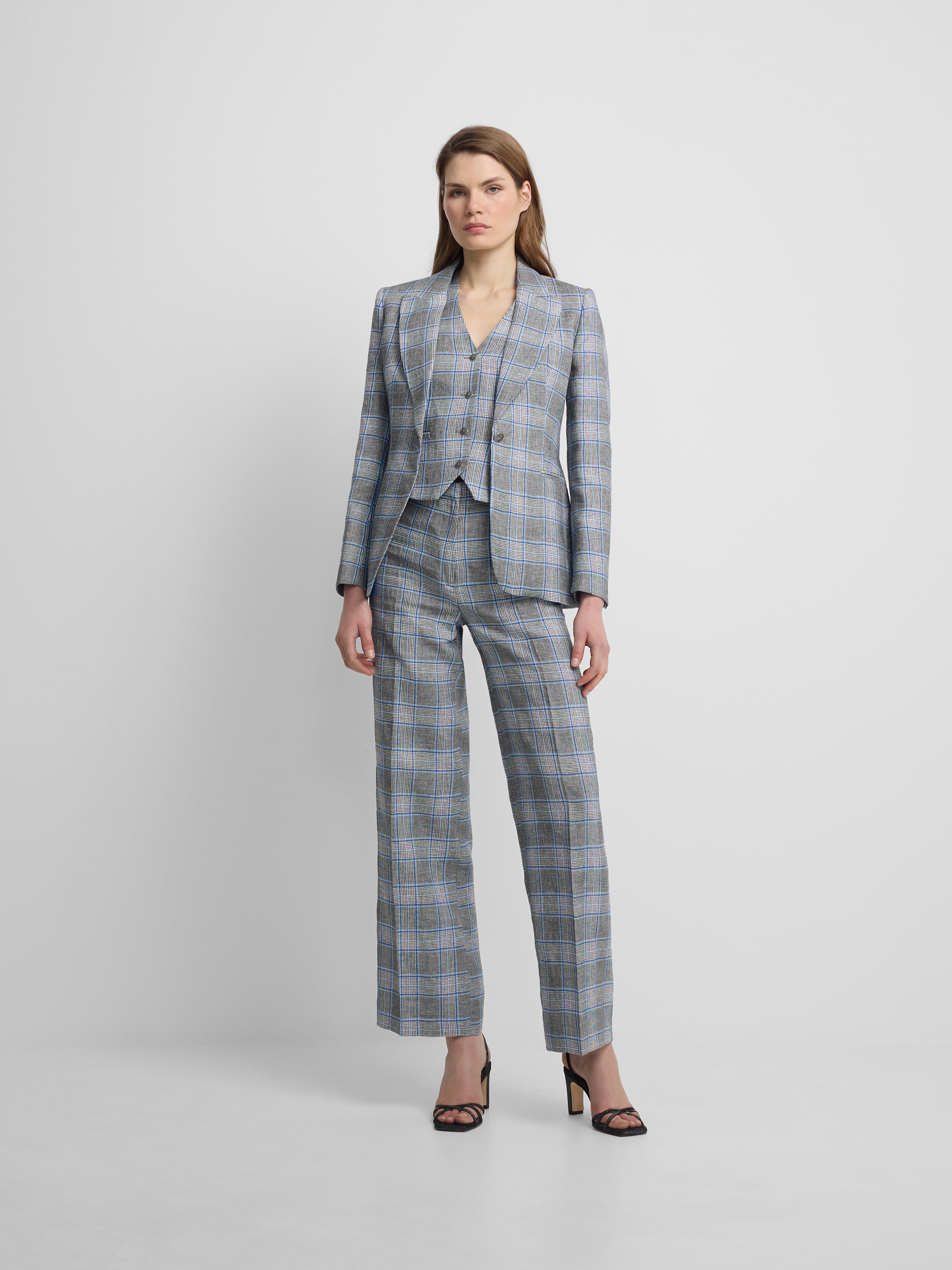 Blazer clássico aos quadrados azul-marinho