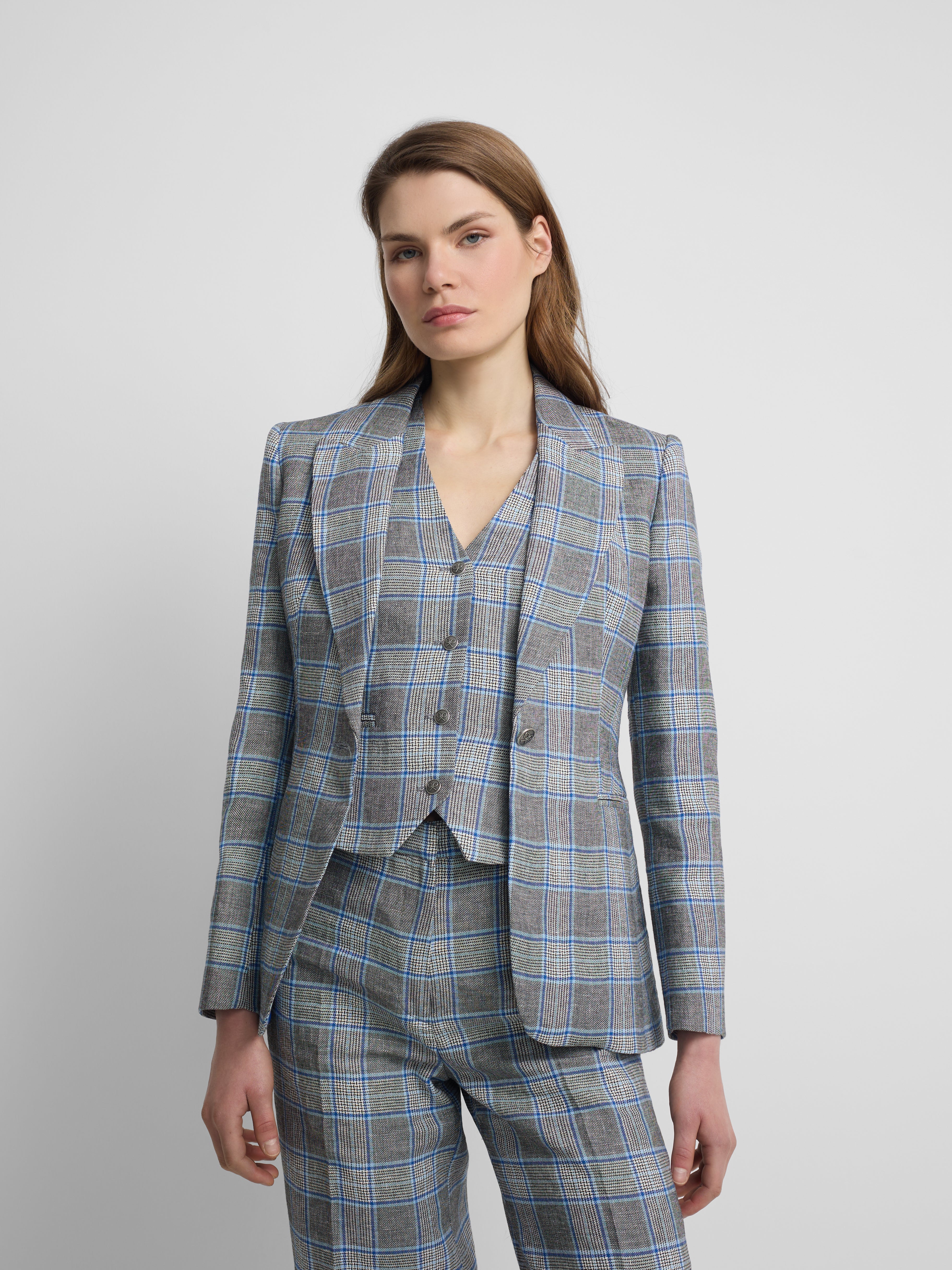 Blazer clássico aos quadrados azul-marinho