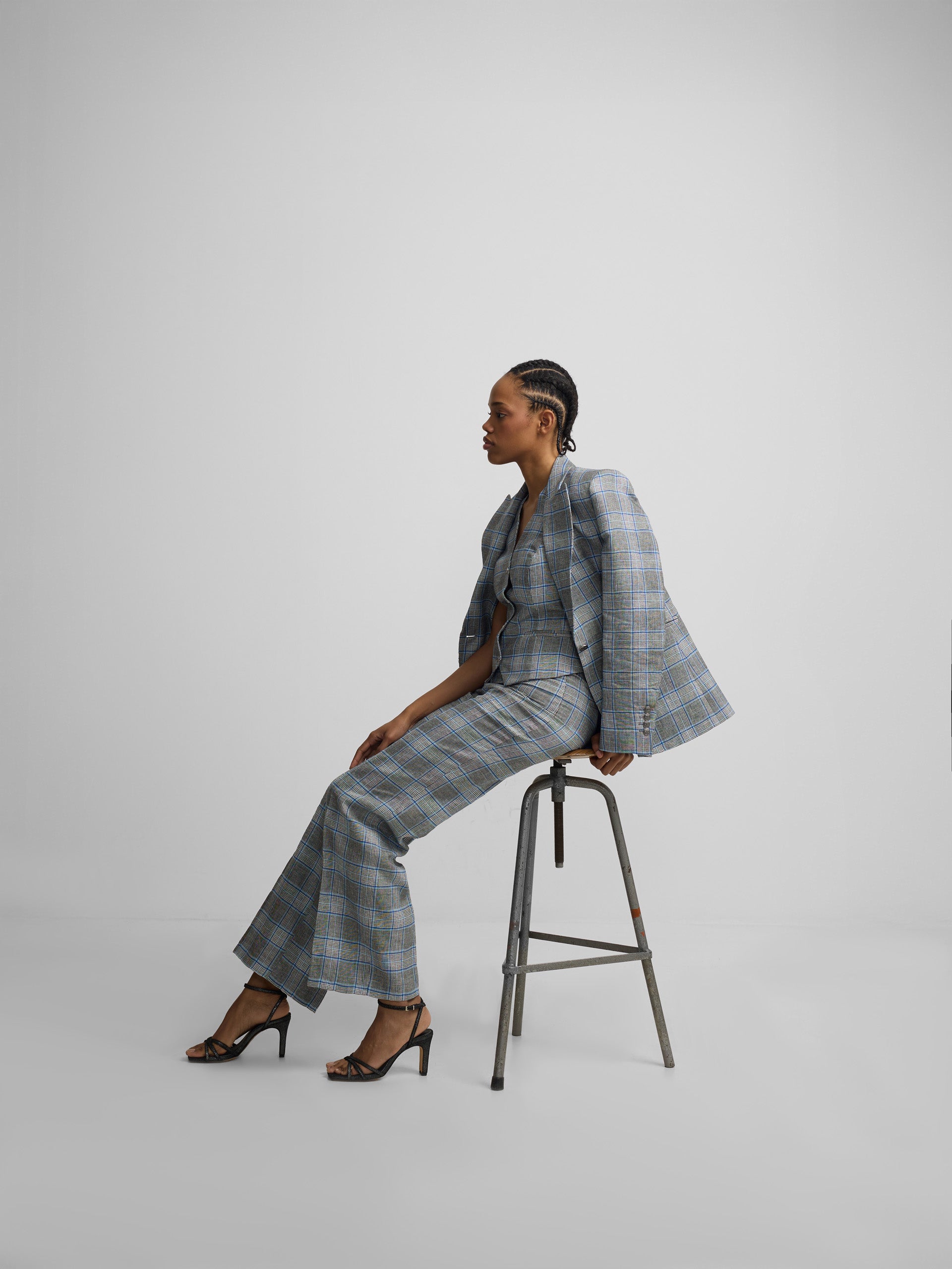 Blazer clássico aos quadrados azul-marinho