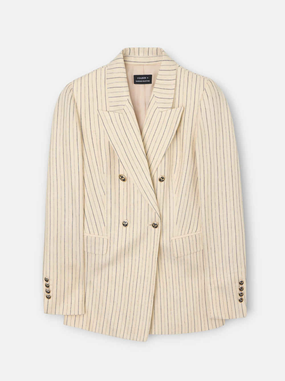 Americana cruzada cruda rayas azules