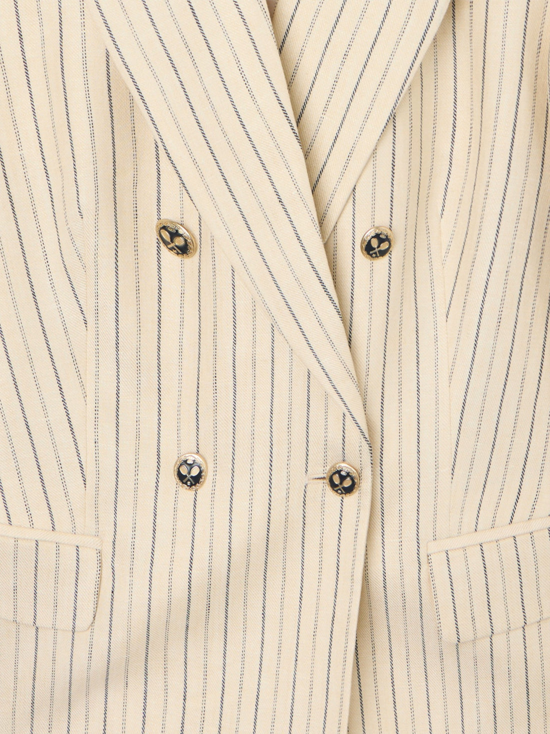 Raw double-breasted blazer with blue stripes