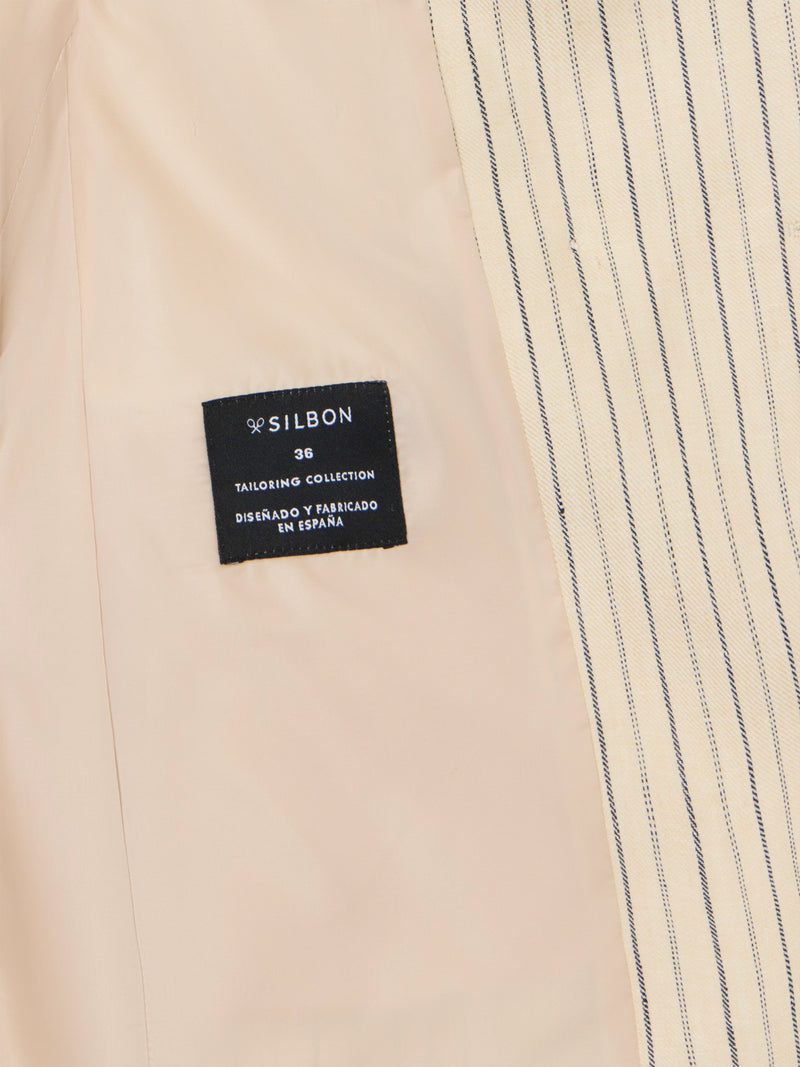 Raw double-breasted blazer with blue stripes