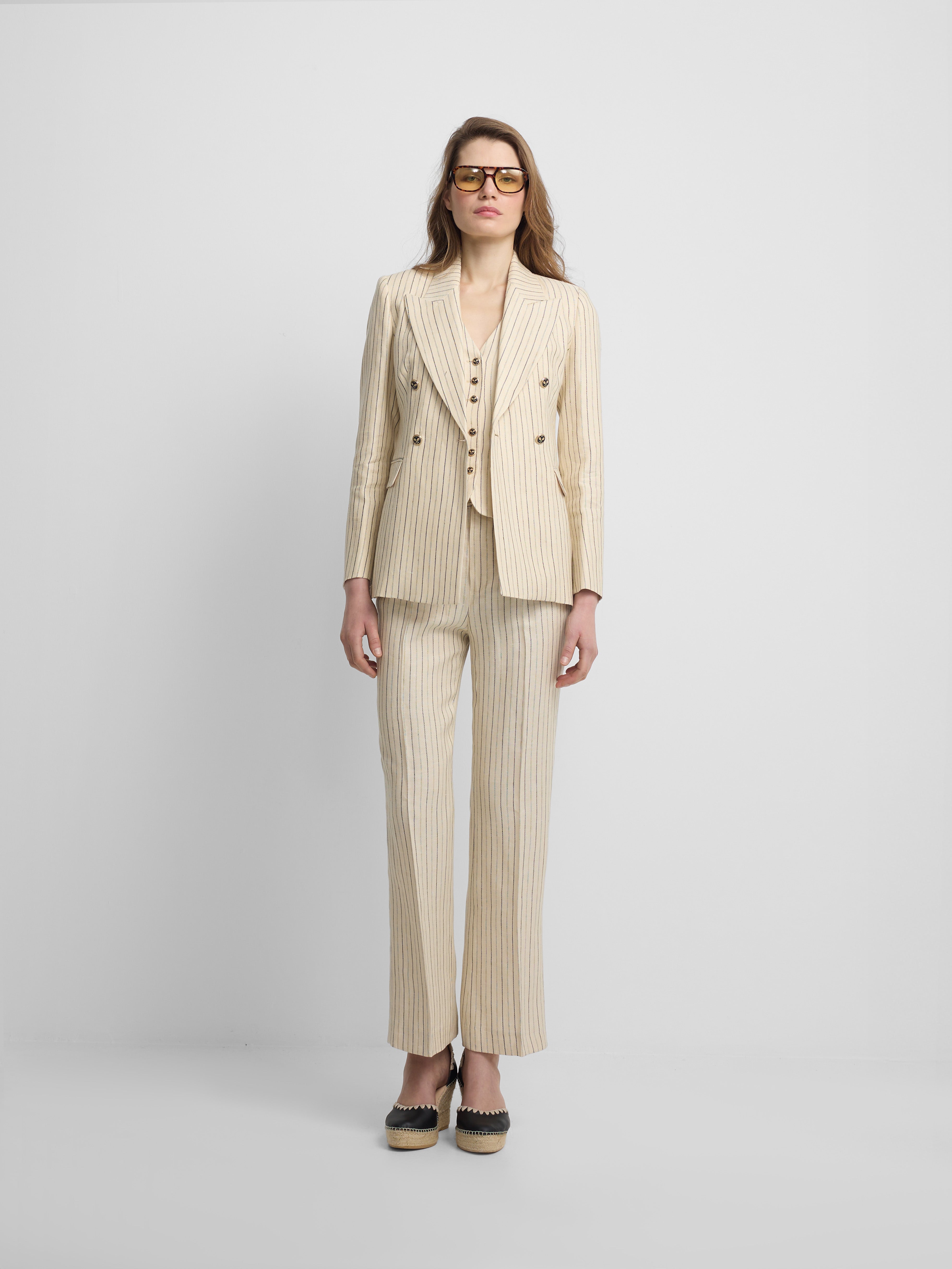 Americana cruzada cruda rayas azules